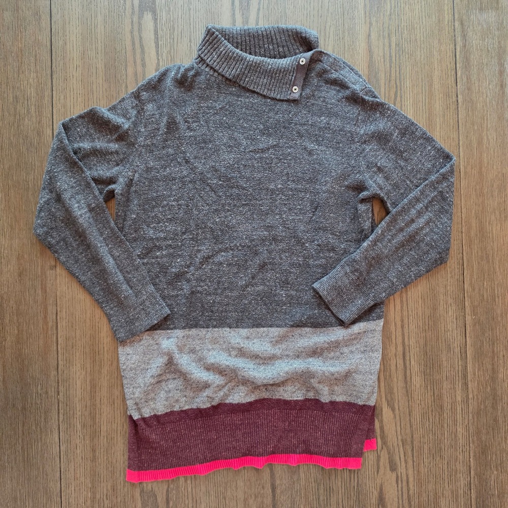Gap Womens Gray Colorblock Mock Neck Button Sweater Large Cotton Blend Knit
